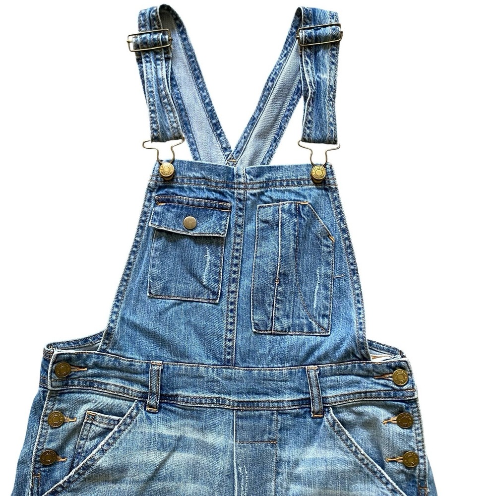 Pilcro Anthropologie Denim Overalls Size 25 Blue Relaxed Raw Hem Distressed - Picture 11 of 12